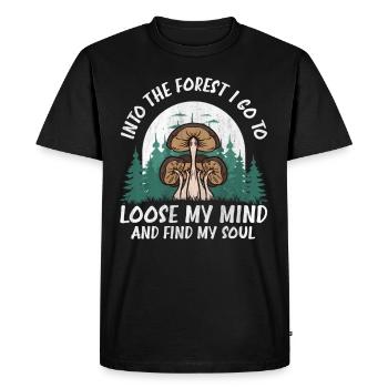 Dans la forêt, je vais chercher des champignons à la chasse aux champignons - T-shirt Premium bio Homme - noir - Devant - Nico (187cm)