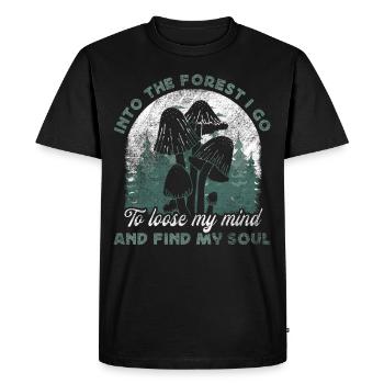 Dans la forêt, je vais chercher des champignons à la chasse aux champignons - T-shirt Premium bio Homme - noir - Devant - Nico (187cm)