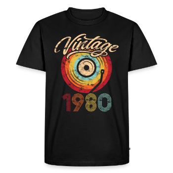 1980 Anniversaire Vinyle Vintage - T-shirt Premium bio Homme - noir - Devant - Nico (187cm)