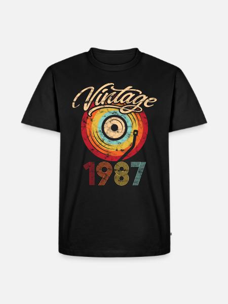 1987 Verjaardag Vinyl Vintage - Mannen Premium Bio T-shirt - zwart