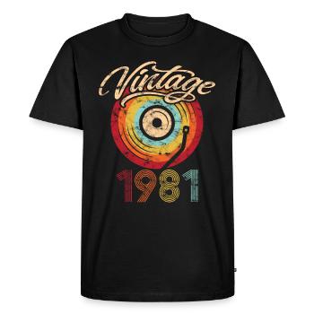 1981 Anniversaire Vinyle Vintage - T-shirt Premium bio Homme - noir - Devant - Nico (187cm)