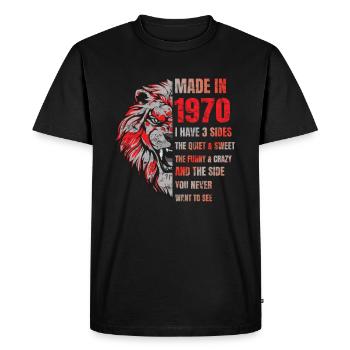 1970 Birthday Lion made in - T-shirt Premium bio Homme - noir - Devant - Nico (187cm)