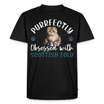 Obsédé par le Scottish Fold - T-shirt Premium bio Homme - noir - Devant - Nico (187cm)