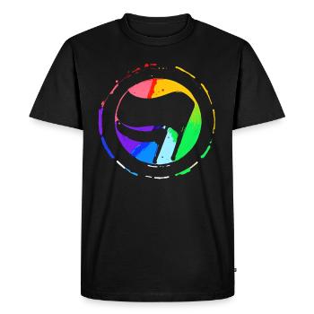 Regenbogen Antifa Flagge - Männer Premium Bio T-Shirt - Schwarz - Vorne - Nico (187cm)
