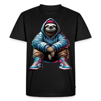 Paresseux décontracté en sweat à capuche streetwear - T-shirt Premium bio Homme - noir - Devant - Nico (187cm)