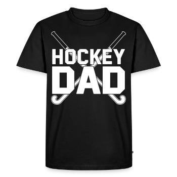 Papa du hockey – Fier papa du hockey sur gazon - T-shirt Premium bio Homme - noir - Devant - Nico (187cm)
