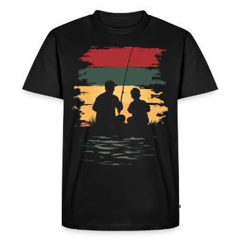 Père Fils Pêche Pêche Vintage - T-shirt Premium bio Homme - noir - Devant - Nico (187cm)