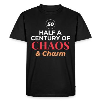 50th Birthday Half Century Chaos Charm - Men's Premium Organic T-Shirt - black - Front - Nico (187cm)