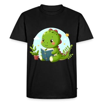 Dino lit un livre - T-shirt Premium bio Homme - noir - Devant - Nico (187cm)