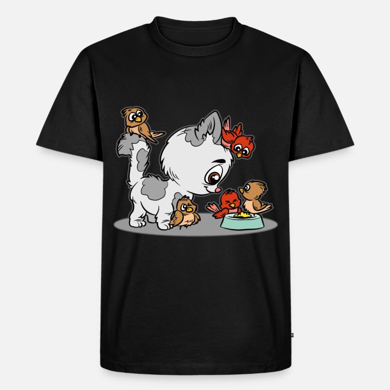 Kitten Bird Sharing Futter Tier - Männer Premium Bio T-Shirt - Schwarz