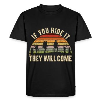 If you hide it, they will come geocachers - Men's Premium Organic T-Shirt - black - Front - Nico (187cm)