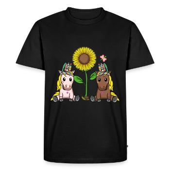 Tournesol Hippie Cheval Chevaux Cavalier - T-shirt Premium bio Homme - noir - Devant - Nico (187cm)