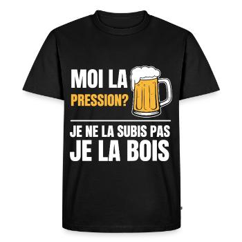 Moi la pression ? Je ne la subis pas, je la bois - T-shirt Premium bio Homme - noir - Devant - Nico (187cm)