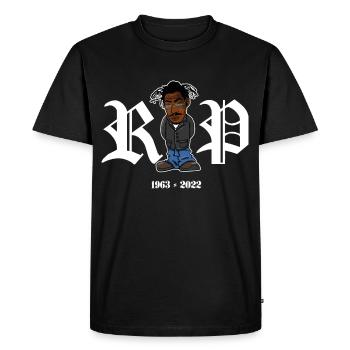 Cool R.I.P Comic Style Rapper 1963 to 2022 - Men's Premium Organic T-Shirt - black - Front - Nico (187cm)