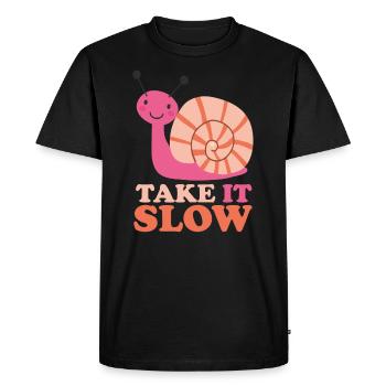 Take it Slow Snail - Men's Premium Organic T-Shirt - black - Front - Nico (187cm)