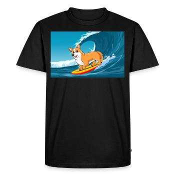 Cardigan Welsh Corgi Dog Surfing Sea Waves - Men's Premium Organic T-Shirt - black - Front - Nico (187cm)