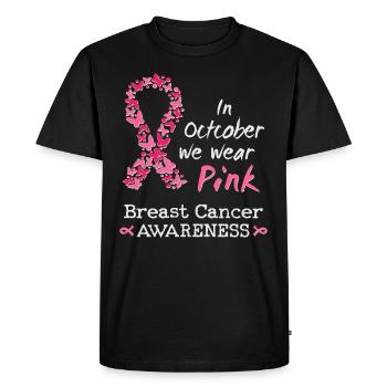 En octobre, nous portons un cancer du sein rose - T-shirt Premium bio Homme - noir - Devant - Nico (187cm)