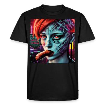 Cyberpunk - Und jetzt ne Wiener! - Männer Premium Bio T-Shirt - Schwarz - Vorne - Nico (187cm)