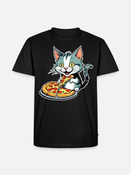 Cat loves pizza - Men's Premium Organic T-Shirt - black