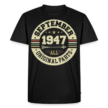 77e anniversaire 1947 Légendaire depuis septembre 1947 - T-shirt Premium bio Homme - noir - Devant - Nico (187cm)