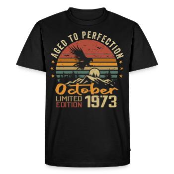 Vintage October 1973 - Retro October 1973 Gift - Men's Premium Organic T-Shirt - black - Front - Nico (187cm)