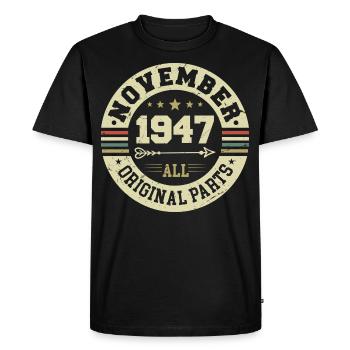 Millésime Novembre 1947 - Anniversaire Novembre 1947 - T-shirt Premium bio Homme - noir - Devant - Nico (187cm)