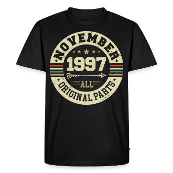 Millésime Novembre 1997 - Anniversaire Novembre 1997 - T-shirt Premium bio Homme - noir - Devant - Nico (187cm)