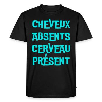 cheveux absents, cerveau présent - T-shirt Premium bio Homme - noir - Devant - Nico (187cm)