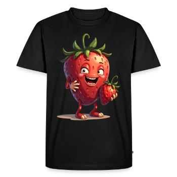 Drôle de fraises fraises fruits - T-shirt Premium bio Homme - noir - Devant - Nico (187cm)