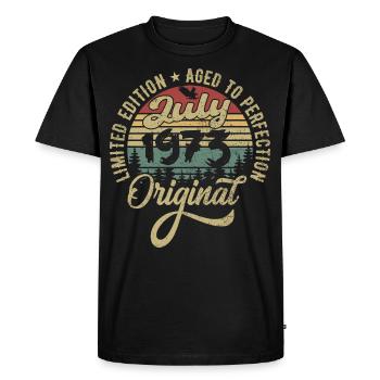 Anniversaire Juillet 1973 Juillet 1973 Juillet 1973 - T-shirt Premium bio Homme - noir - Devant - Nico (187cm)
