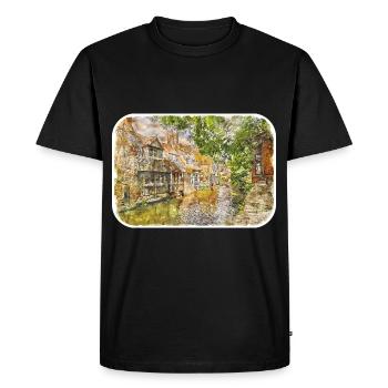 Bruges Belgique Aquarelle Esquisse Illustration - T-shirt Premium bio Homme - noir - Devant - Nico (187cm)