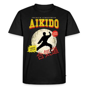 Aïkido Arts Martiaux Arts Martiaux Combattant Vintage Rétro - T-shirt Premium bio Homme - noir - Devant - Nico (187cm)