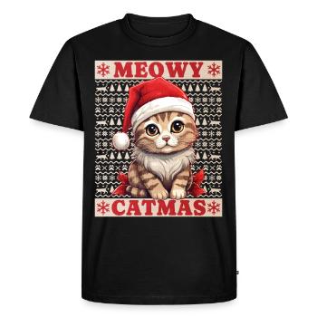 Chat Noël Joyeux Miaou Catmas Laide Mignon - T-shirt Premium bio Homme - noir - Devant - Nico (187cm)