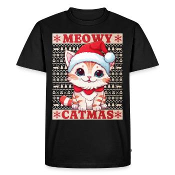 Chat Noël Joyeux Miaou Catmas Moche Mignon - T-shirt Premium bio Homme - noir - Devant - Nico (187cm)