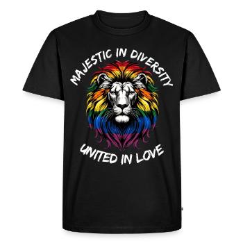Lion of Diversity: Unity in Love - Men's Premium Organic T-Shirt - black - Front - Nico (187cm)