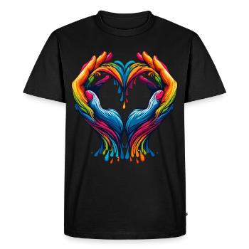 Rainbow Heart Hands – for Diversity and Love - Men's Premium Organic T-Shirt - black - Front - Nico (187cm)