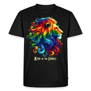 Tête de lion arc-en-ciel - T-shirt Premium bio Homme - noir - Devant - Nico (187cm)
