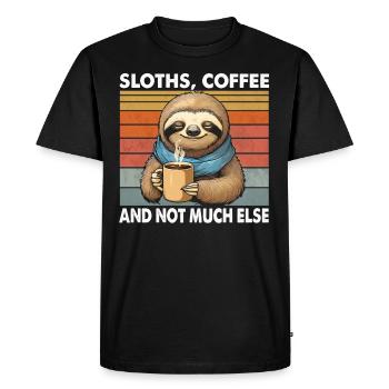Funny Sloth with Coffee Mug Vintage Retro - Men's Premium Organic T-Shirt - black - Front - Nico (187cm)