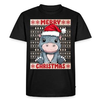 Hippopotame Noël laid Noël Noël doux - T-shirt Premium bio Homme - noir - Devant - Nico (187cm)