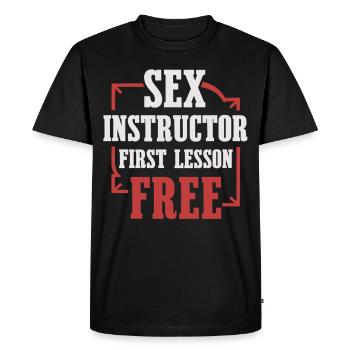 Chemise d’instructeur de sexe - Première leçon gratuite - T-shirt Premium bio Homme - noir - Devant - Nico (187cm)