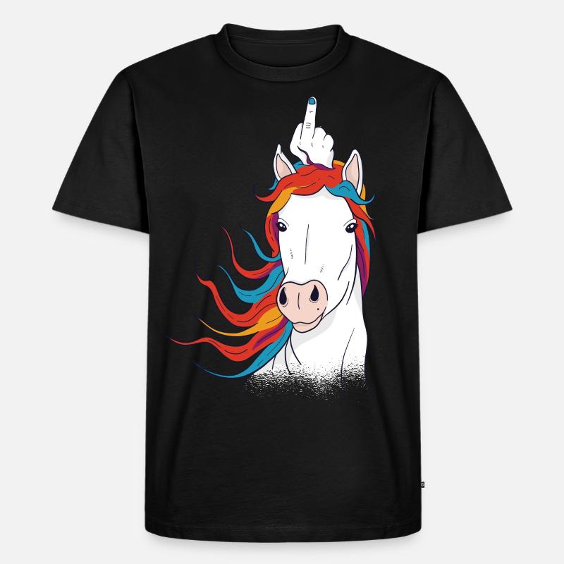 Einhorn Mittelfinger - Männer Premium Bio T-Shirt - Schwarz