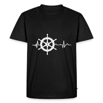 Herzschlag - Heartbeat / Kapitän - Steuerrad - Männer Premium Bio T-Shirt - Schwarz - Vorne - Nico (187cm)