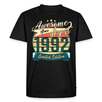 Idée de cadeau vintage 1992 août - T-shirt Premium bio Homme - noir - Devant - Nico (187cm)