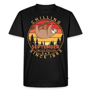 1983 En septembre Paresseux Rétro - T-shirt Premium bio Homme - noir - Devant - Nico (187cm)