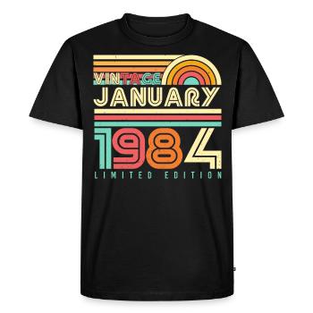 Né janvier 1984 Vintage - T-shirt Premium bio Homme - noir - Devant - Nico (187cm)