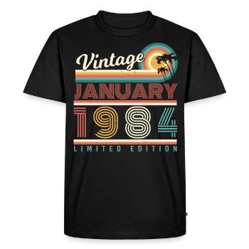 Né en 1984 Janvier Millésime - T-shirt Premium bio Homme - noir - Devant - Nico (187cm)