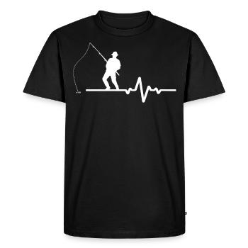 Heartbeat Line avec pêcheur amateur - T-shirt Premium bio Homme - noir - Devant - Nico (187cm)
