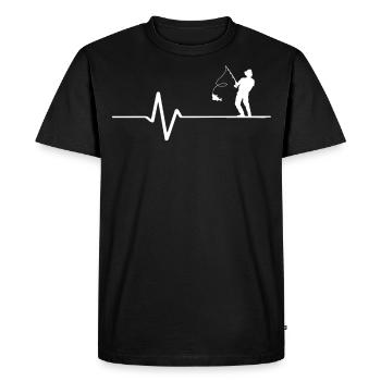 Ligne heartbeat avec pêcheur amateur - T-shirt Premium bio Homme - noir - Devant - Nico (187cm)