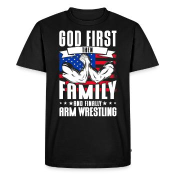 God first, then the family arm-wrestling - Men's Premium Organic T-Shirt - black - Front - Nico (187cm)