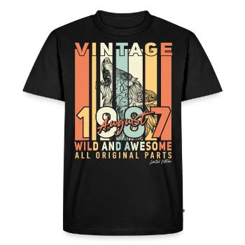 Août 1987 Vœux d’anniversaire - T-shirt Premium bio Homme - noir - Devant - Nico (187cm)